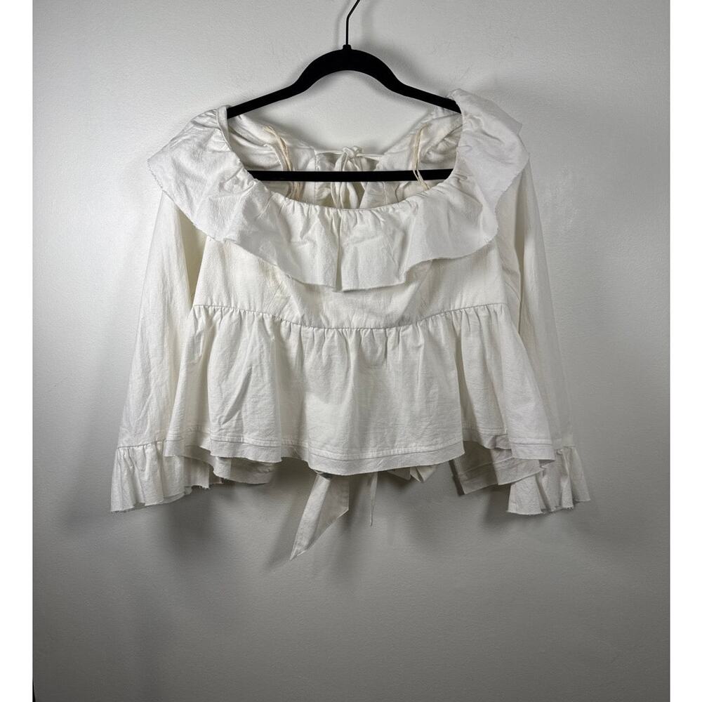 Free People Ruffle Peplum Tie-Back Top Peasant Cottagecore — White, M NWT